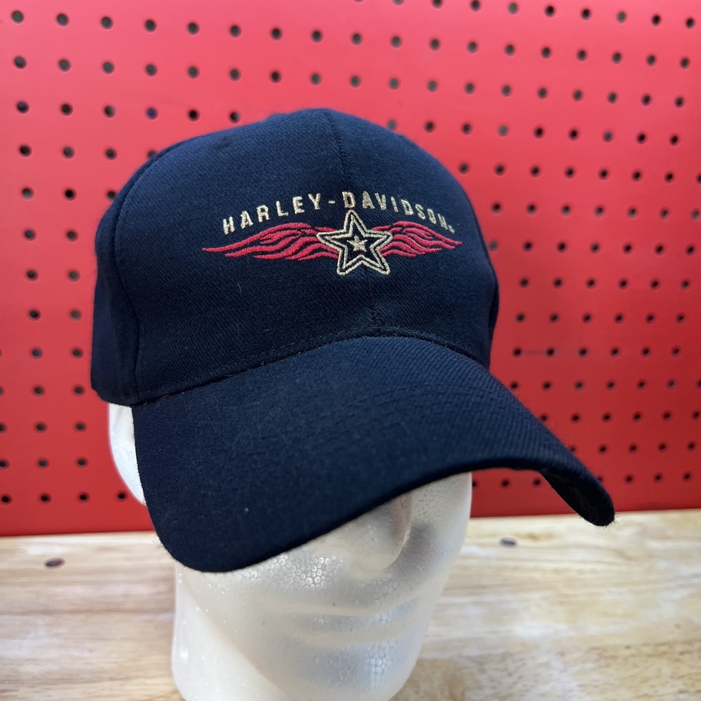 Harley-Davidson Winged Star Men's Navy Blue Baseball Cap Hat Size L/XL Fitted
